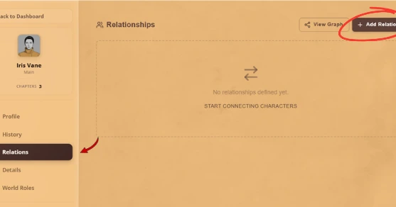 Creating character relation in WriteO
