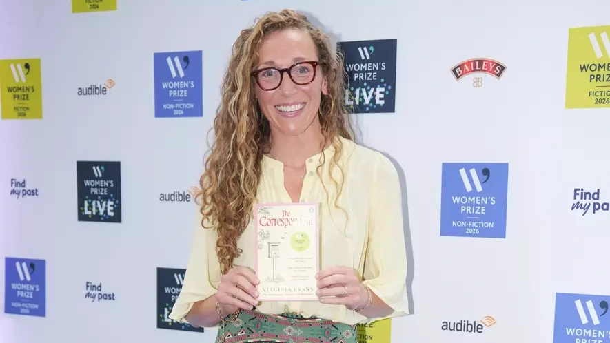 Virginia Evans accepting the 2026 Women's Prize for Fiction at Bedford Square Gardens, London, June 11, 2026