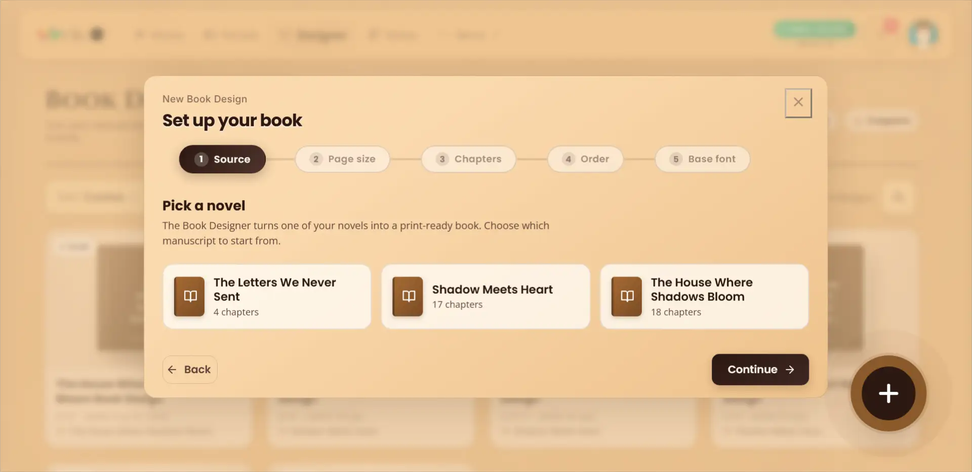 WriteO Book Designer for creating a new book design.