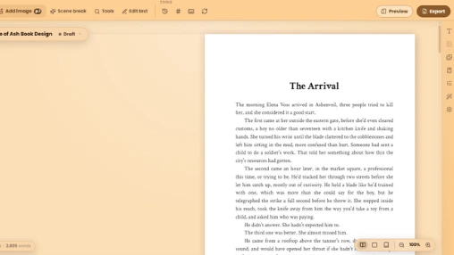 “WriteO Book Designer interface showing controls for customizing book typography and page layout.”