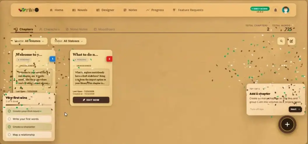 WriteO Getting Started Checklist showing completed and pending onboarding milestones
