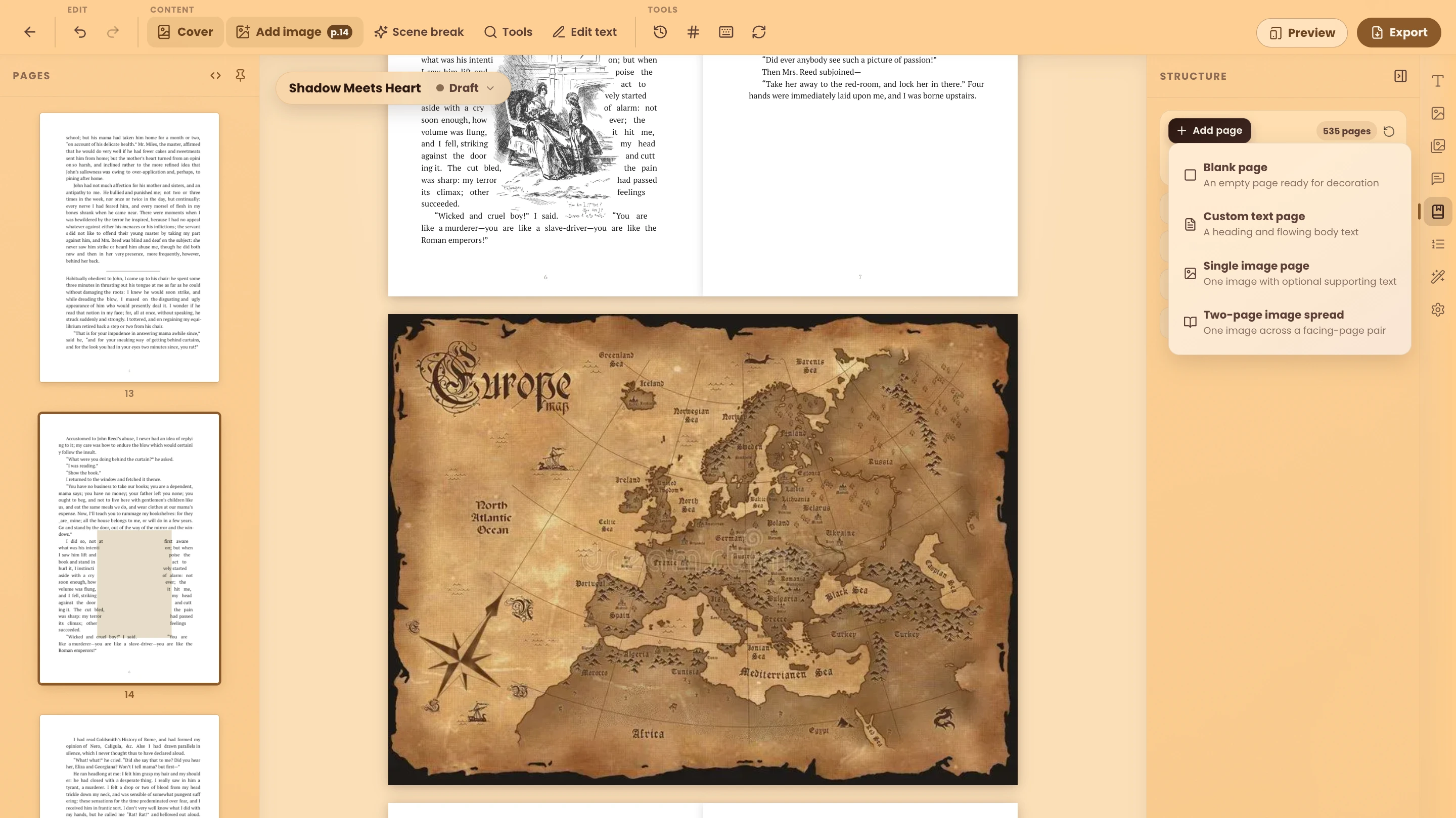 WriteO showcasing two page spread map